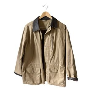 Classic Chore Barn Coat Cotton Jacket Leather Collar Trim Medium